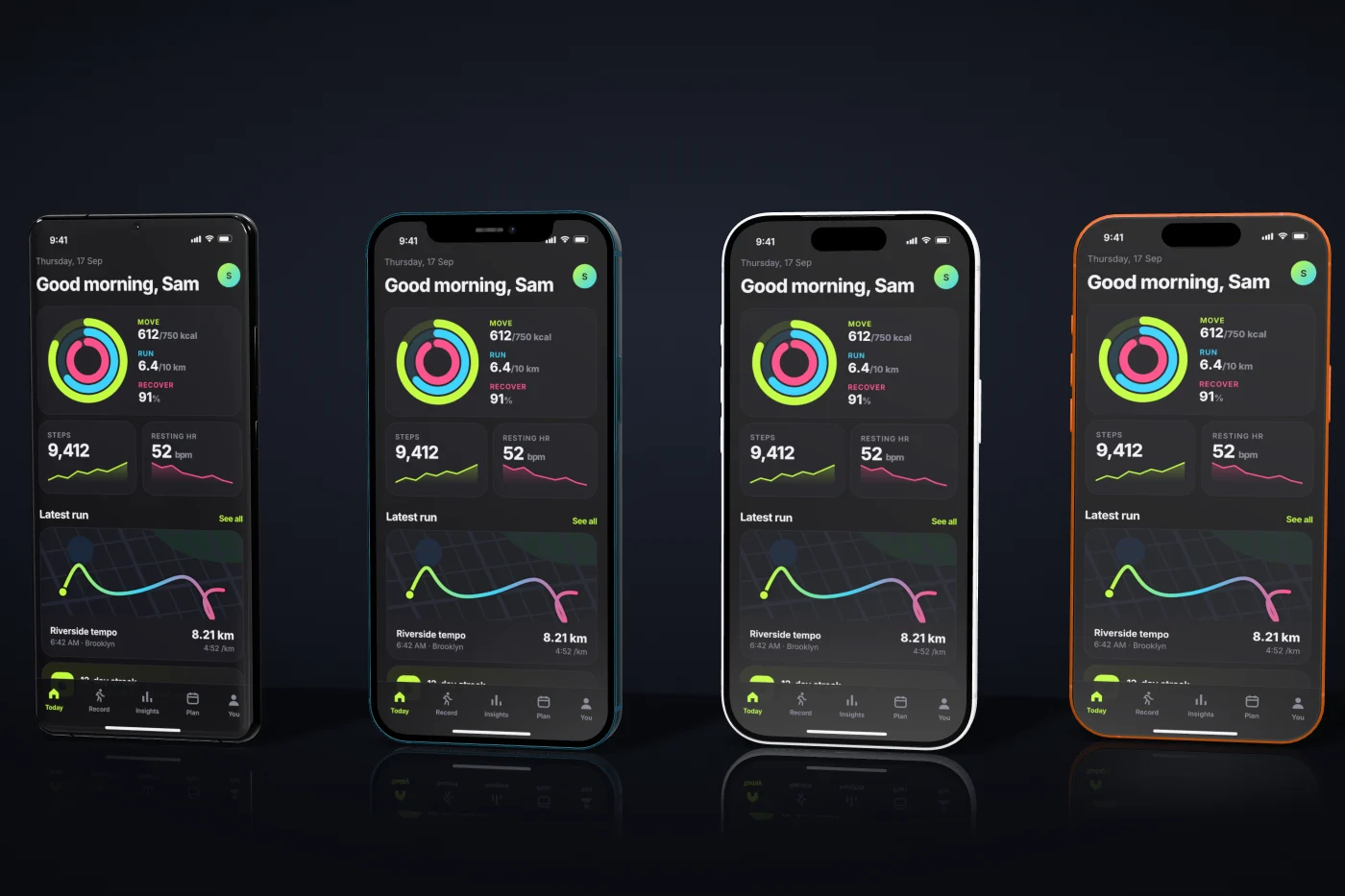 A 3D device mockup of the sample app in the lineup theme.