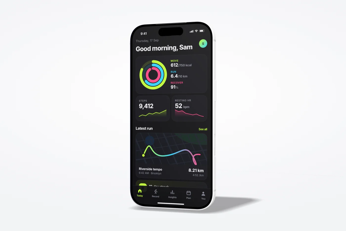 A 3D device mockup of the sample app in the studio theme.