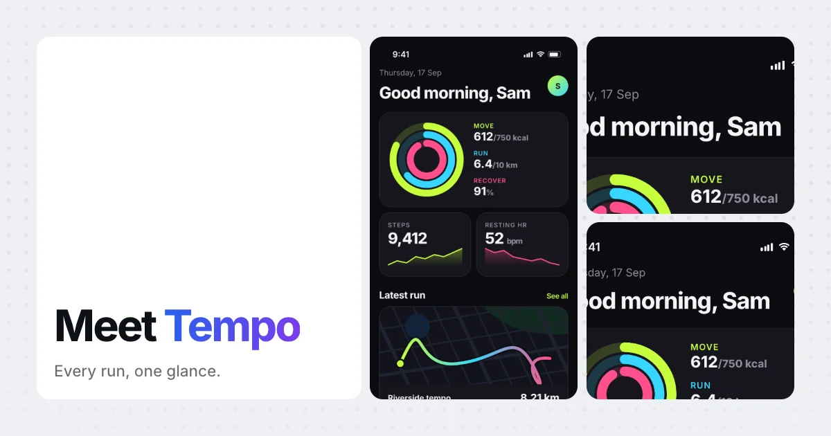 A social card for the sample app in the bento layout.