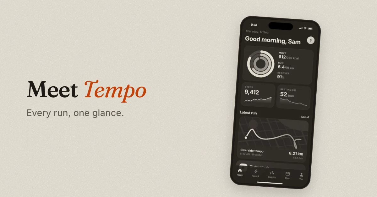 A social card for the sample app in the editorial layout.