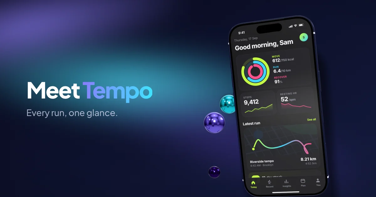 A wide social card for the sample app, with a tilted phone on an aurora background.