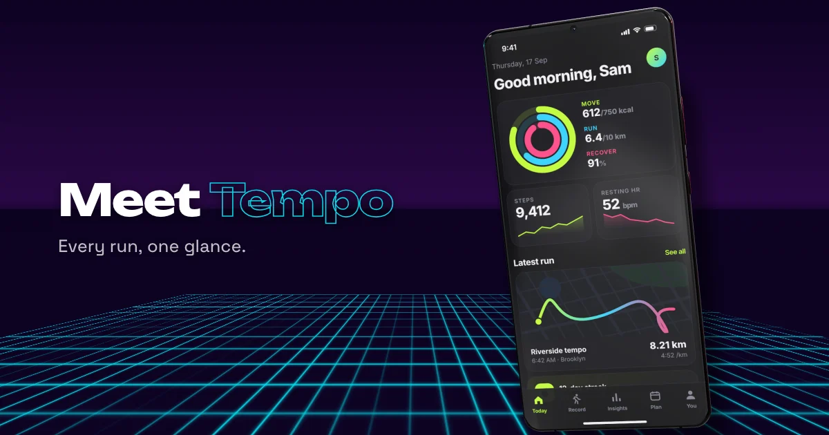 A social card for the sample app in the neon-grid layout.