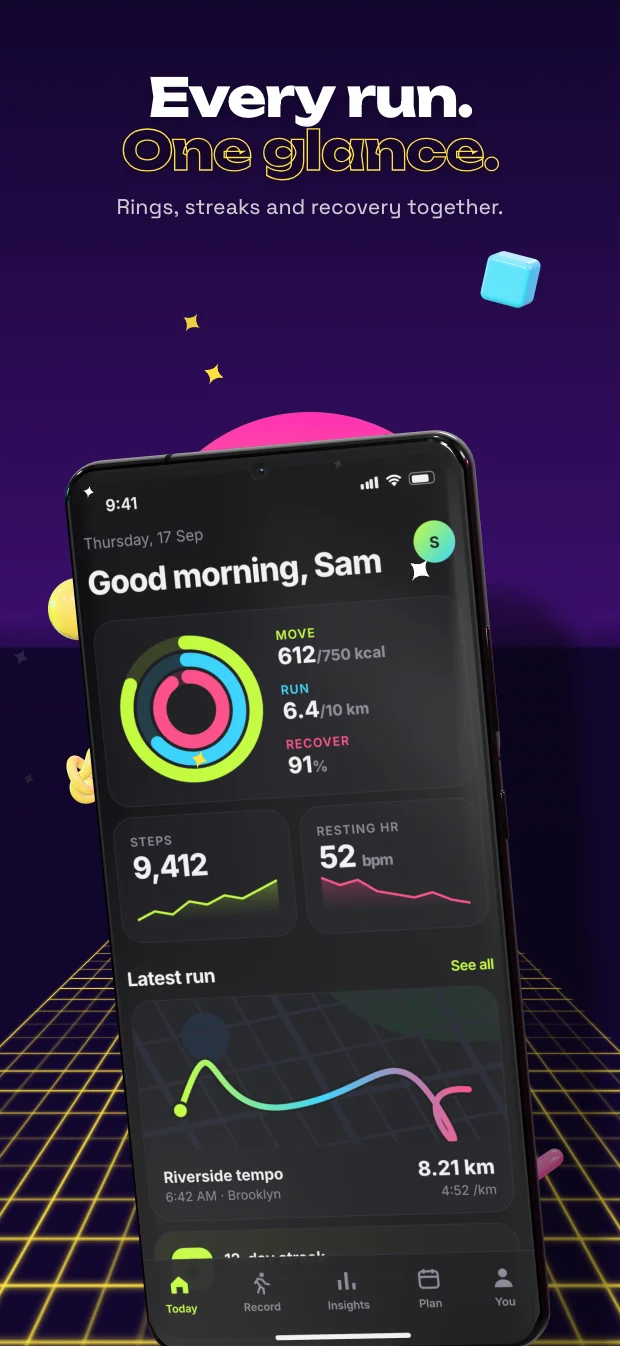 The same running-app screenshot rendered in the Arcade theme, styled for the Games category.
