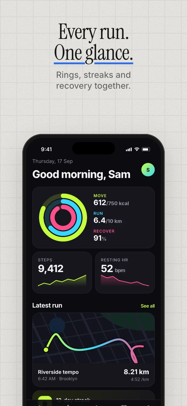 The same running-app screenshot rendered in the Canvas theme, styled for the Productivity category.